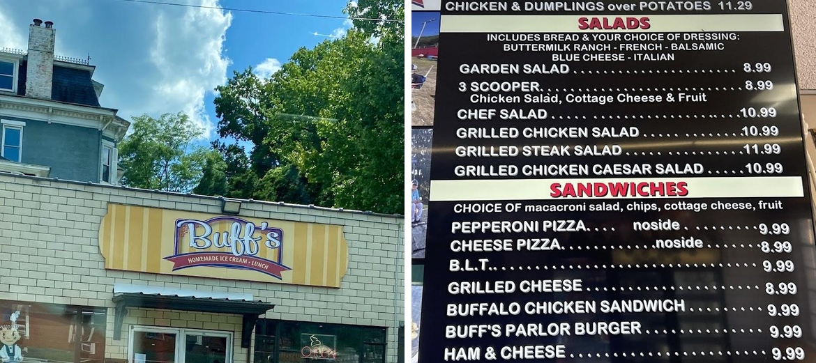 Buff's Ice Cream and Lunch Menu
