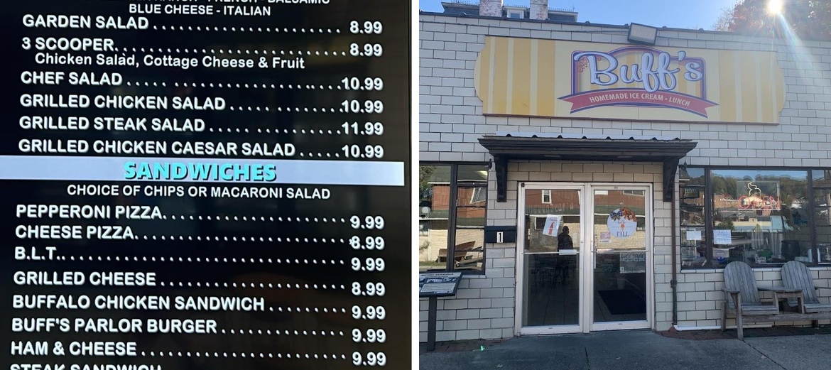 Buff's Ice Cream and Lunch Menu