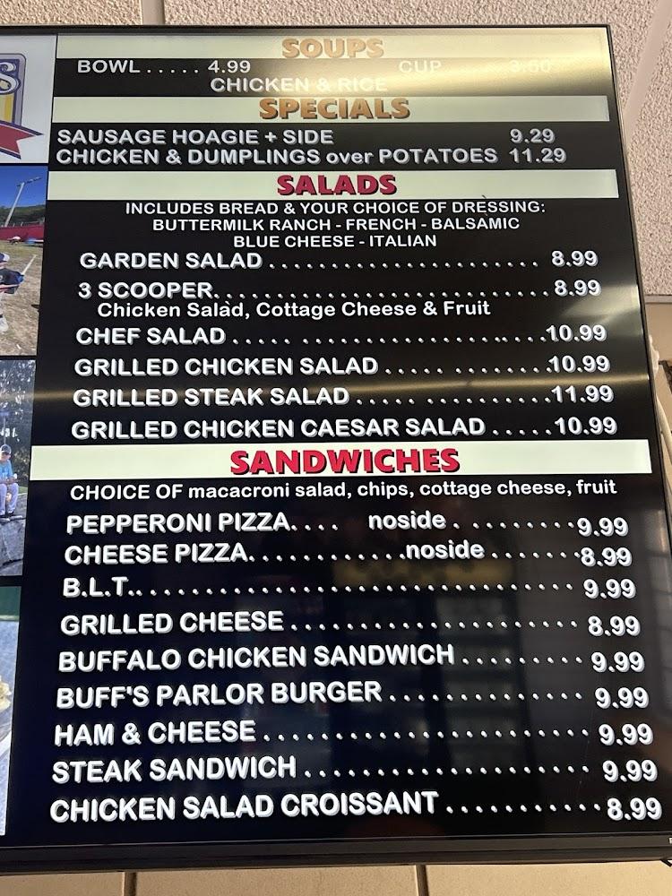 Buff's Ice Cream and Lunch Menu image 1